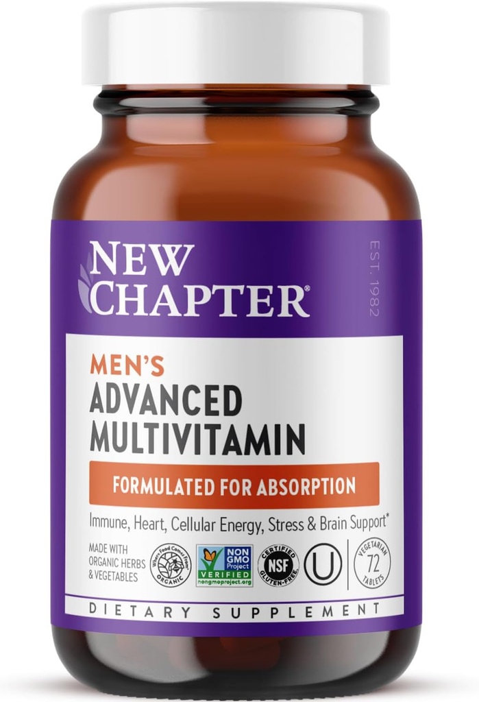 Nová kapitola Multivitamin Pokročilý vzorec pro stres, mozek, imunitní, Heart & Energy Support, Vyšší úrovně all-Food fermentované esenciální výživné látky pro muže + Selen + B Vitamíny, 72 ct