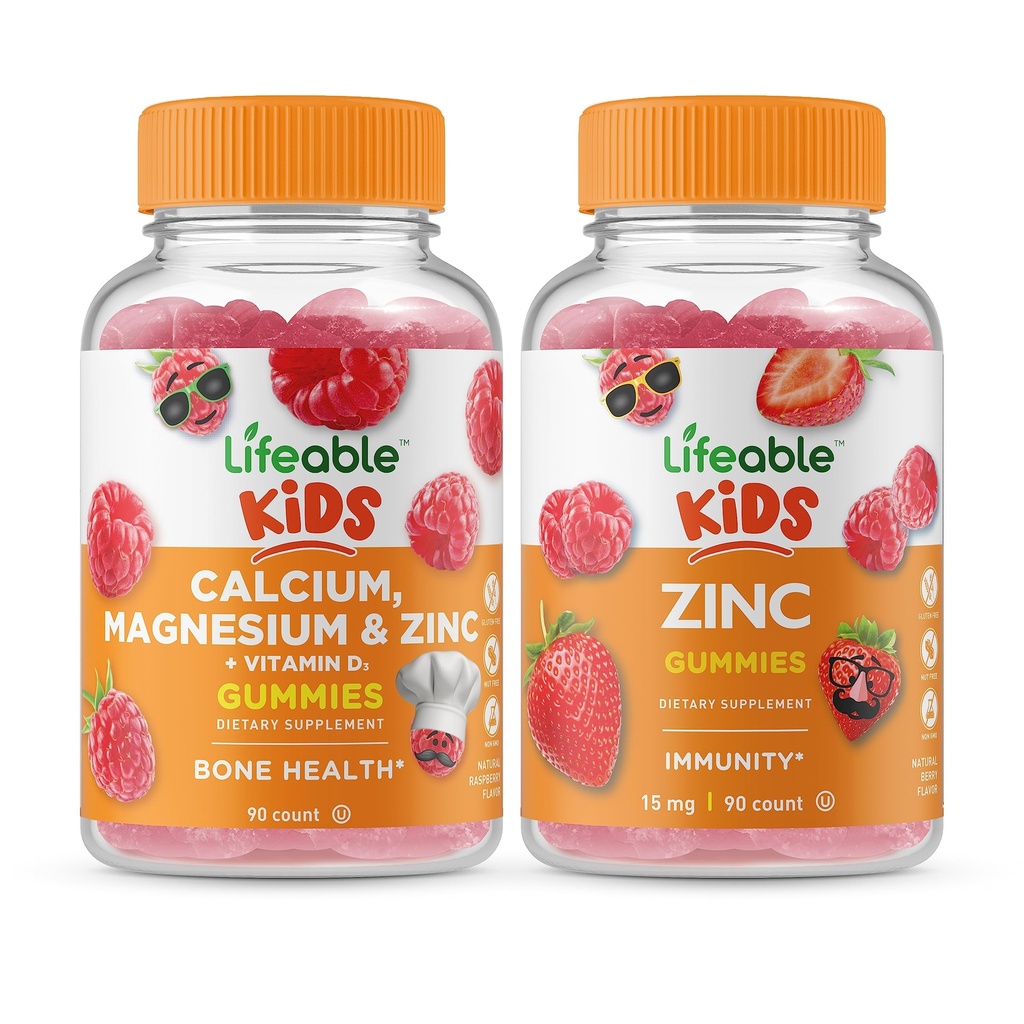 Živé vápník hořčík a zinek děti + zinek děti, gumies Bundle - velký přípitek, doplněk vitamínu, gluten zdarma, GMO zdarma, Žvýkací žlab