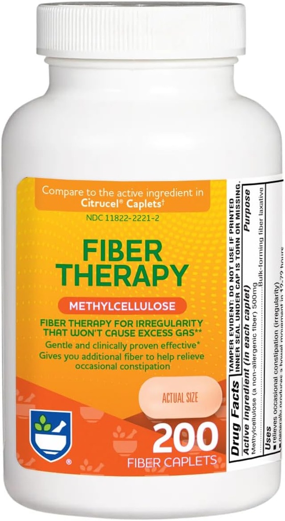 Rite Aid Fiber Therapy Soluble Fiber Supplement 200 Caplets, 500mg Methylcelulóza, Laxativa pro zácpu, Fiber pilulky pro dospělé