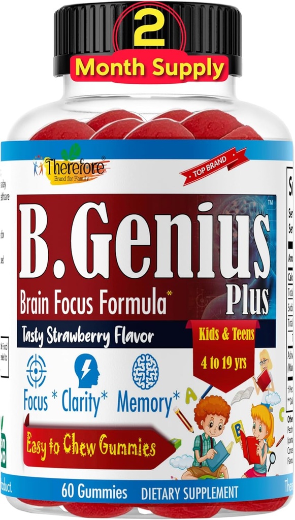 B.Genius Calming Ashwagandha Gummies pro děti a dospívající 124; klid a odpočinek Mood 124; Dětské Gummies pro denní zaměření 124; Všechny přírodní Vegan Raspberry Flavor, Non- GMO, Third- Party Testováno 124; 60 Ct