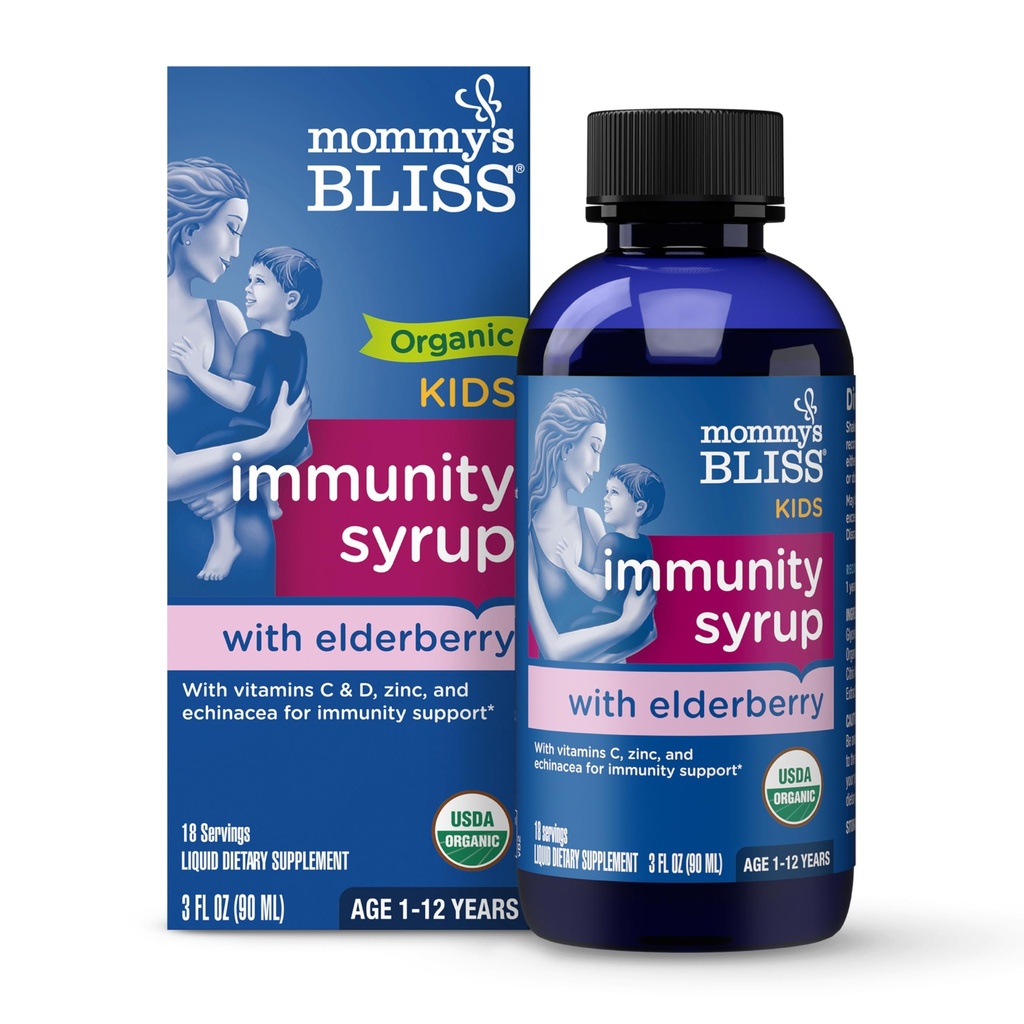 Mamina je Bliss Organic Elderberry Syrup & Imunity Boost s vitamíny, Prebiotika & Echinacea pro děti a dospělé 1 yr +, 3 Fl Oz