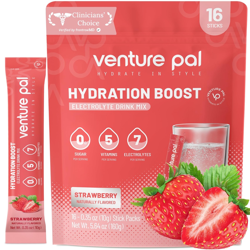 Venture Pal Sugar Free Electrolyte Powder Packets - Liquid Daily IV Drink Mix for Rapid Hydration & Party Recovery 124; 5 Vitamíny & 7 Electrolytes 124; Keto Friendly French 124; Non- GMO French 124; Certified Vegan French 124; 16 Sticks