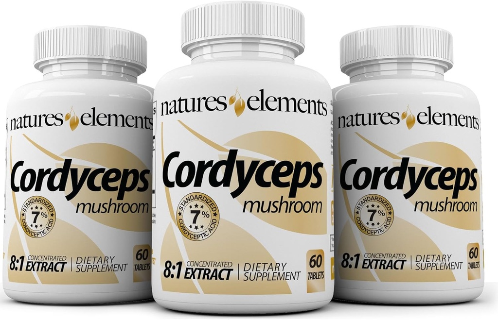 Cordyceps Houba - 8: 1 Extrakt - 1000mg Per Serving - 3 Pack - Podporuje imunitní, dýchací a ledvinové zdraví - 180 Tablety - Non- GMO, gluten- Free