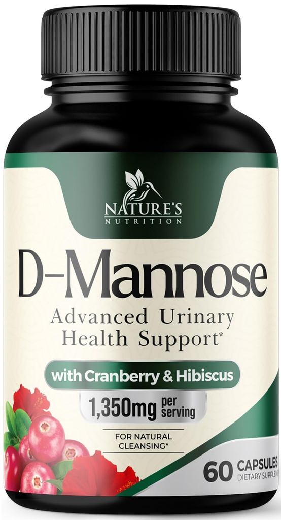 D-Mannose dodatek 1,350 mg s Cranberry & Hibiscus - Efektivní Fast-acting, Flush Nečistoty pro přírodní močová měchýř, Močová Trakt Podpora zdraví, pro ženy a muže, non-GMO, Vegan, 60 Kapsle