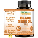 SHIFAA NUTRITION HALAL Black Seed Oil CLANE124; 1000mg 45 Servings CLANE124; Nigella Sativa, Kalonji CLANE124; Podporuje vlasy, kůže, spojky, imunitní, srdce, trávení