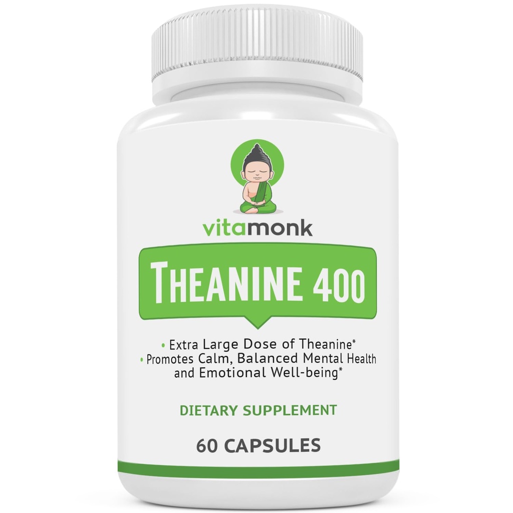 VitaMonk L Theanine 400mg dodatek - L- Theanine 400mg bez umělých plnidel - Extra síla L Theanine dodatek - Ltheanine 60 Kapsle