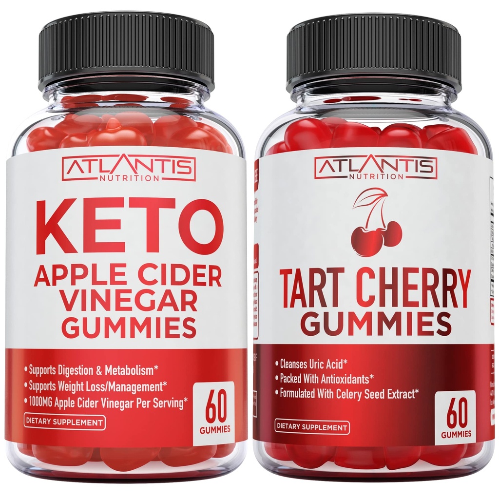 60 Keto jablečný ocet gumy Pokročilé hubnutí + 60 Tart třešňové gumy s Celer Seed Extract