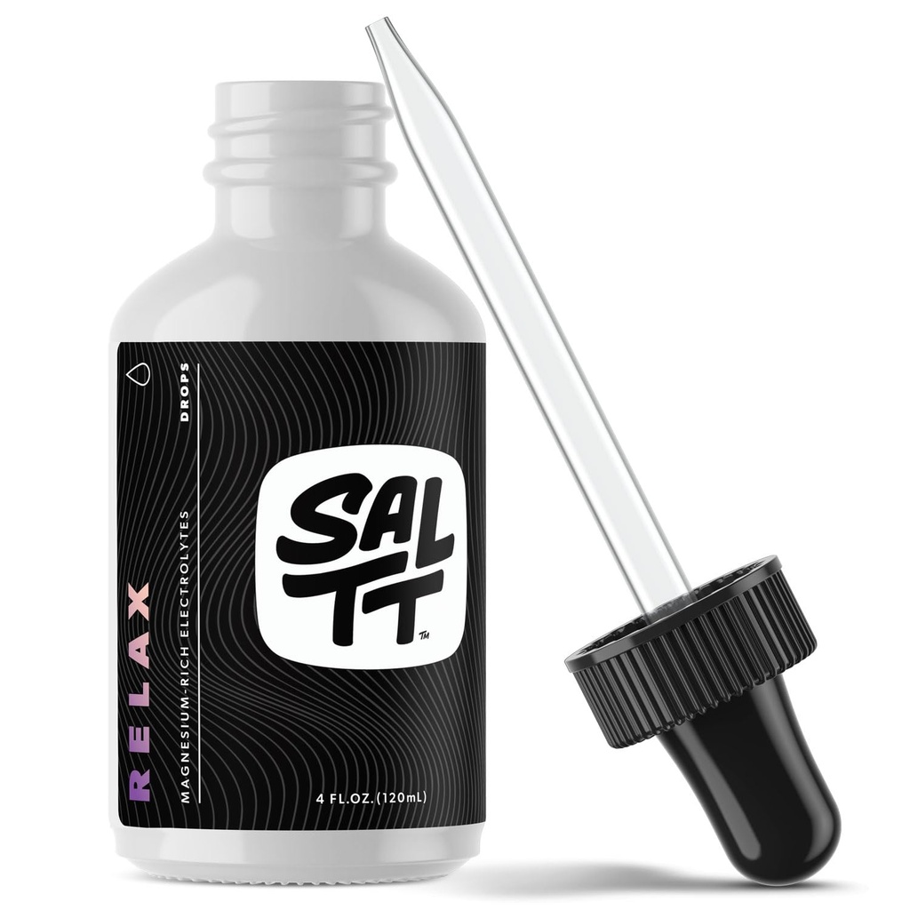 SALTT Relax Magnesium Kapky - iontový chlorid hořečnatý w / sodík, Draslík, Elektrolyty - Stopy Minerály Kapky - Gluten Free, Sugar Free, Keto Friendly - z Utah je Great Salt Lake - 120ml Dropper