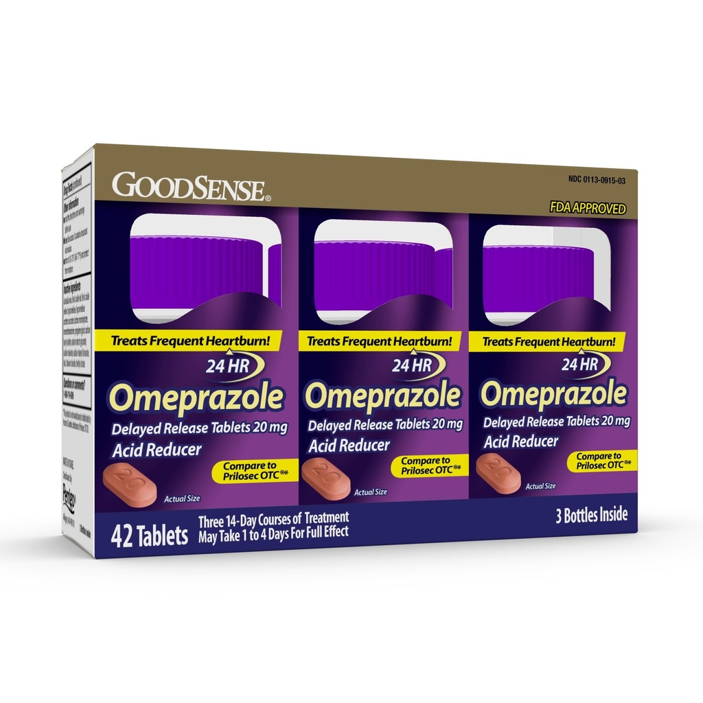 GoodSense Omeprazol Zpožděné uvolňování tablet 20 mg, Reducer žaludeční kyseliny pro časté ošetření žálem, 42 Počet