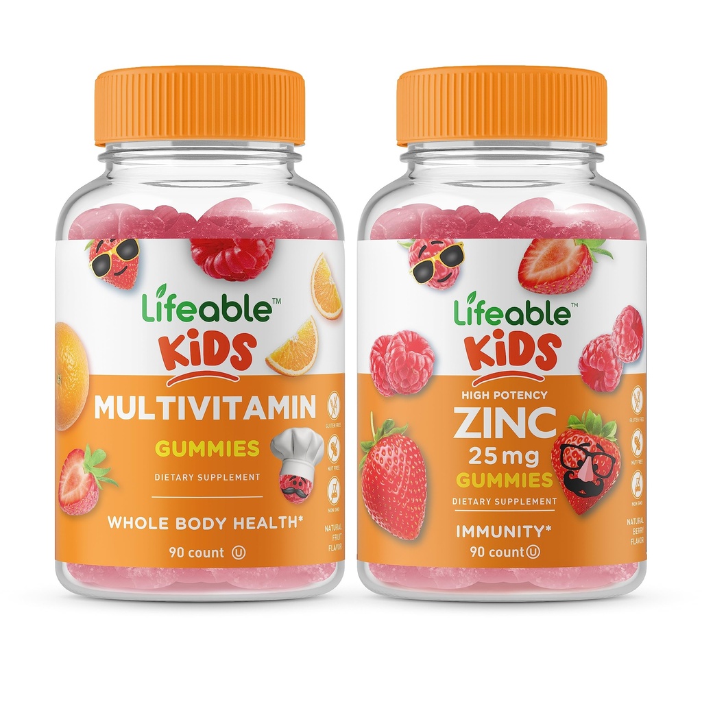 Živé multivitaminové děti + zink 25mg děti, gumies Bundle - Great Ochutnávání, Vitamin dodatek, gluten zdarma, GMO zdarma, Žvýkací žlab