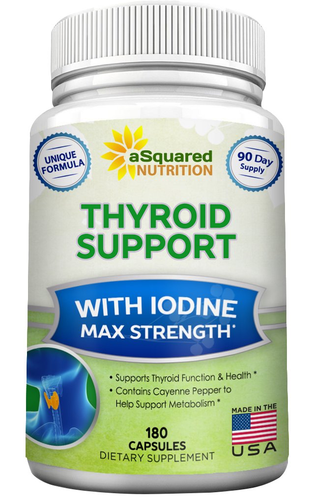 aSquared Nutrition Premium tyreoid Support Supplementary with jód (180 Capsules) - Nejlepší bylinné a vitamínové komplexní pilulky w / B12, Ashwagandha, Bladderwrack & Kelp - Helper for Health Hormon & Energy