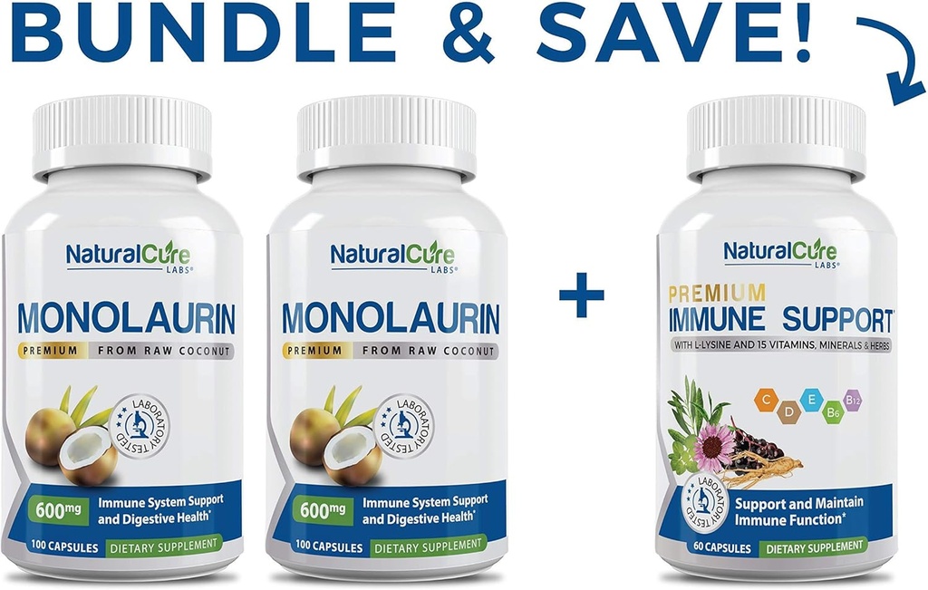 Natural Cure Labs Monolaurin 600mg 2 Pack + Imunitní podpora