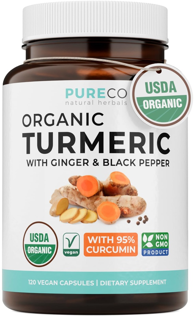 Organic Turmeric Ginger Black Pepper Dodatek - High potency Organic Turmeric Curcumin Kapsle s Ginger & Black Pepper pro zlepšení výhod a absorpce - Vegan & Non- GMO (2 Měsíční dodávka)