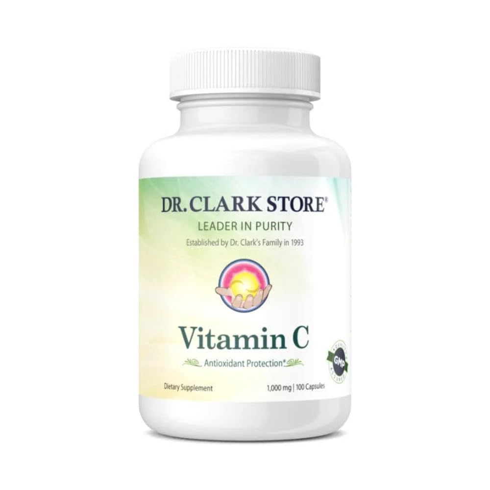 Dr. Clark vitamin C dodatek 1000mg - Gluten zdarma, Podpora imunity, Potenciální antioxidant, Podporuje funkci mozku, Promotes Tkáň Formace a opravy, 100 Želatinové kapsle