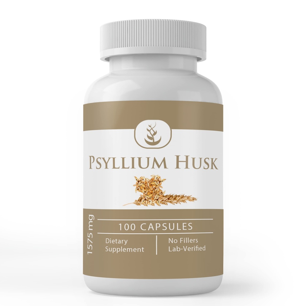 Čisté původní ingredience Psyllium Husk Kapsle (100 Kapsle) Vláknina Práškový dodatek, Žádné přísady nebo plnidla, Laboratorní ověřené