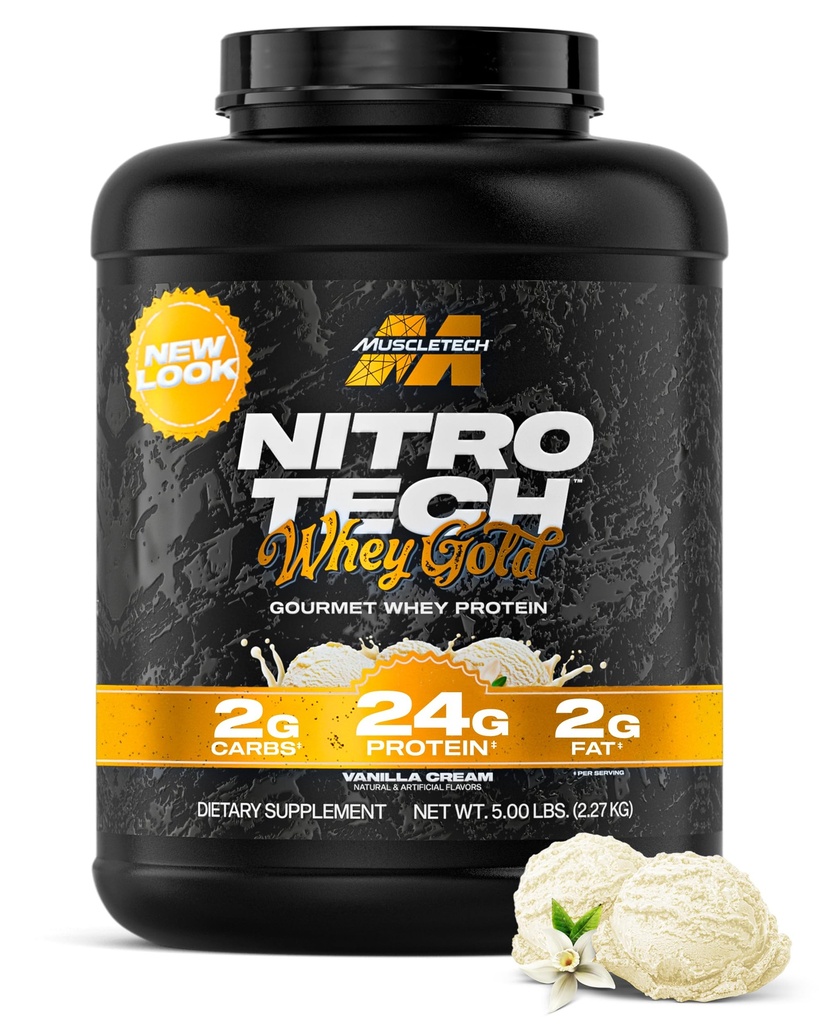 MuscleTech Whey Protein Powder (Vanilla Cream, 5LB) - Nitro- Tech Whey Protein Isolate Smoothie Mix for Lean Muscle & Recovery - 24g syrovátky pro ženy a muže - Balení May Vars