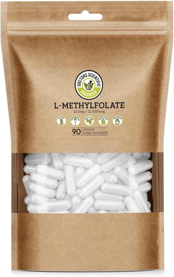 DSO L Methylfolát 12.5mg (5 MTHF dodatek) - 90 Vegan Kapsle (12, 5 mg) - Active L Methyl Folate Supplementary for Homocysteine Control - Vitamin kyseliny listové - Eco- Friendly Balení