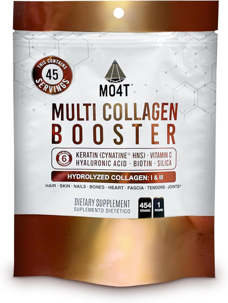 Multi kolagen Booster Powder - Extra síla Kolagen dodatek s přidaným keratin, Biotin, Hyaluronic acid, Vitamin C & Silica - Extra Nutrients for Hair, hřebíky, a kůže -1 Pound