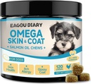 EagouDiary Salmon Oil Chews pro psy, Omega 3 Kožní & Coat dodatek pro psy s EPA & DHA mastné kyseliny, Angelica, Methionin, Vitamíny, Minerály pro Itchy Skin & Alergie Relief (120Ct)