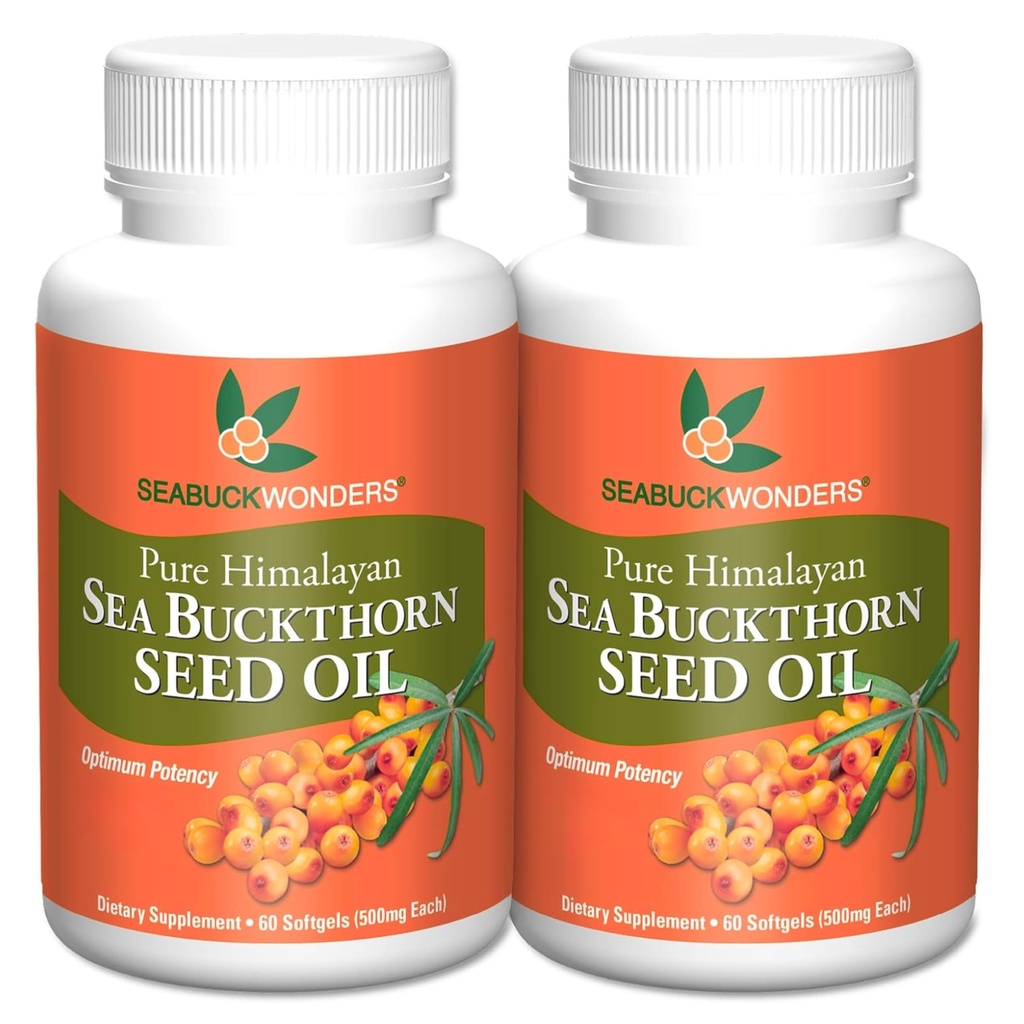 SEABUCKWONDERS Sea Buckthorn Seed Oil, Made with Organic Sea Buckthorn, 60 Count Softgels (balení po 2)