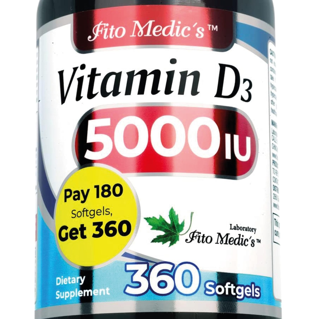 FITO MEDIC 's Lab - Vitamin d - 5000 IU - Vitamin d3-360 Softgels - Vitamin d3 5000 iu - pro podporu kostí, zubů, svalů a imunitního zdraví, Ultra vysoká absorpce, vitamin d3.