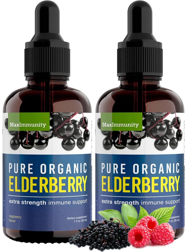 Organic Elderberry Syrup, 60 Day Supply, Black Liquid Drops for Imunitary Support, Sambucus Elderberry Sirup - Liquid Extract Drops for Kids & Dospělí - Extra Strength (2 Pack)