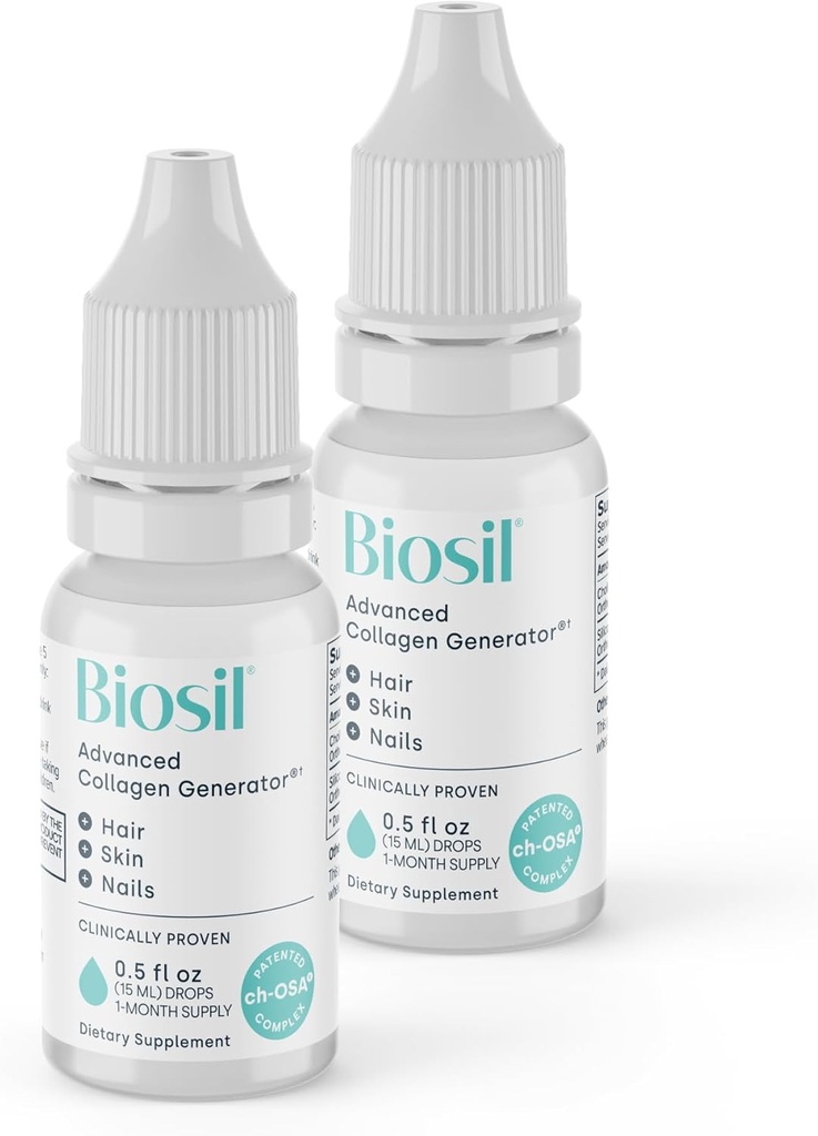 Biosil Collagen Booster Doplněk - 0.5 fl oz Drops, Pack of 2 - Patentovaný ch-OSA Activator pro pleť, vlasy, nehty a spony - Podporuje přírodní výrobu - 60denní dodávky