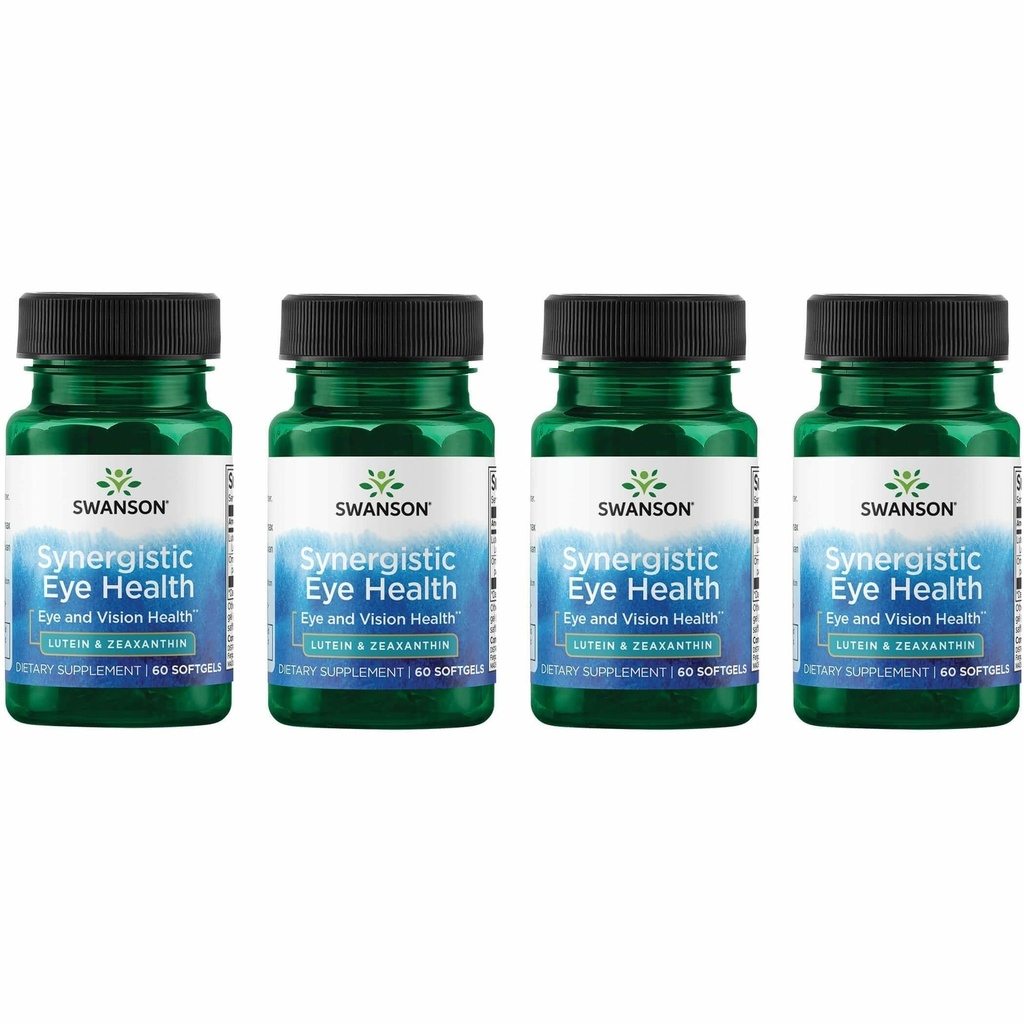 Swanson Lutein & Zeaxanthin Synergistické oční vidění Retina Macula dodatek (Lutein 20 mg & OmniXan Zeaxanthin 2 mg) 60 Softgels Sgels (4 balení)