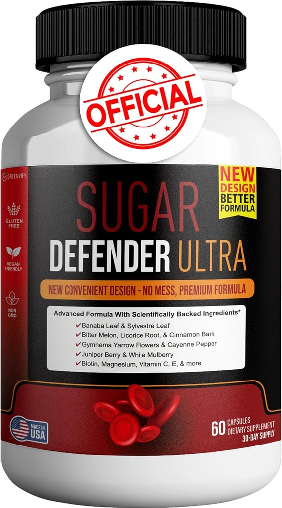 Sugar Defender Ultra - Pokročilý vzorec s vitamíny, minerály, Banaba Leaf, a více - 60 Kapsle, Vegan, Non- GMO, gluten- Free (1)