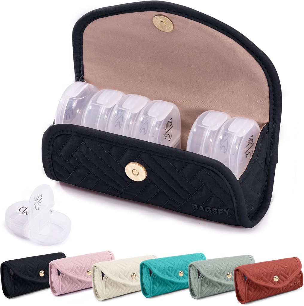 BAGSFY týdenní Pill Organizátor 2 krát denně v roztomilé Fabric Pill Case, Medicine Bag, AM PM Pill Box 7 Day, Přenosná medikace Cestovní pouzdro pro pilulky, Vitamíny, Rybí oleje, doplňky.