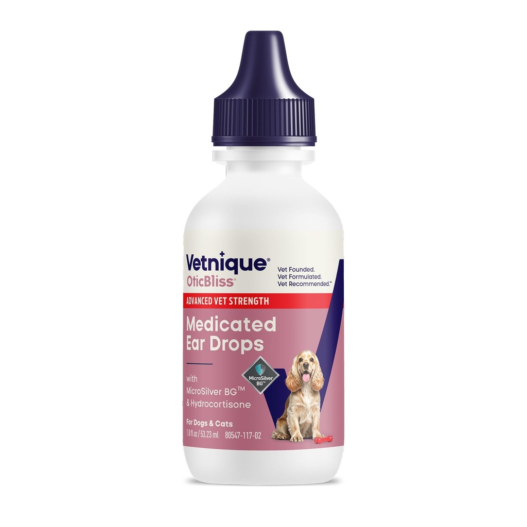 Vetnique Oticliss Cat & Dog Ušní infekce Léčba 124; Pes Ušní alergie Relief Kapky, MikroSilver Yeast Infekce Léčba psů, Hydrokortizon pro svědění, zarudnutí Otok (Ušní infekce Kapky)