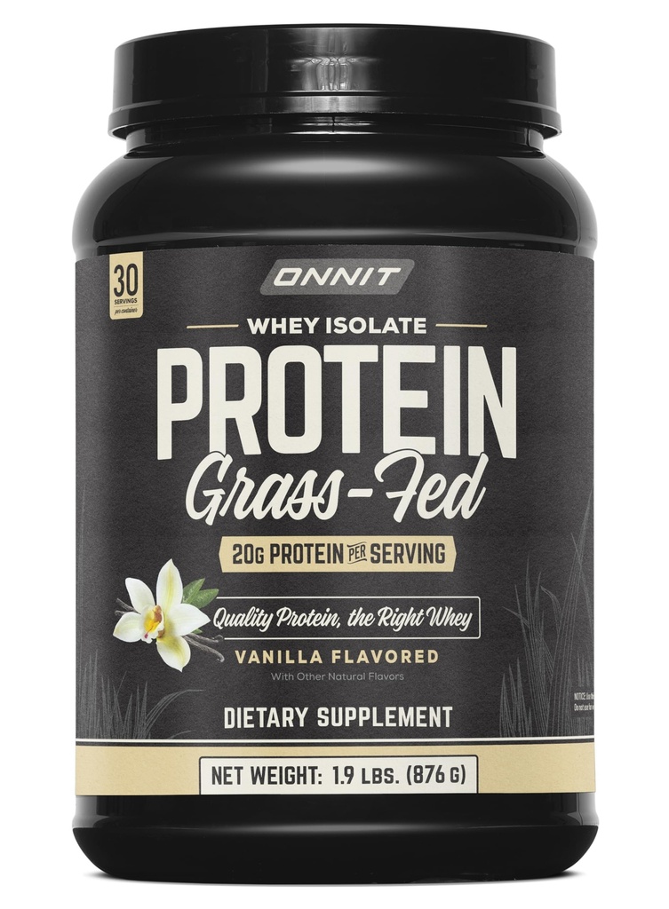 ONNIT Grass Fed syrovátka izolovat protein prášek, vanilková flavor, syrovátkový protein prášek dietní dodatek na podporu svalové zisk a cvičení zotavení, 30 Servings per Tub, 30.7 oz