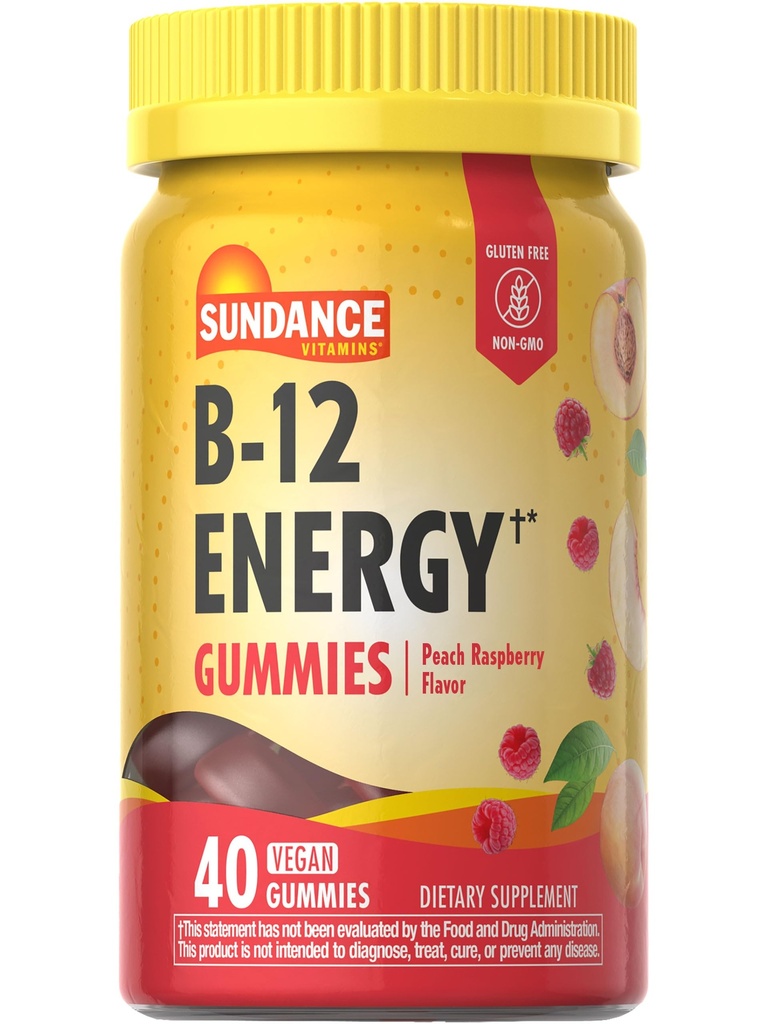 Sundance Vitamin B-12 Energetické gumy 124; 40 Počet 124; Peach Raspberry Flavor 124; Vegan, Non- GMO, a gluten zdarma dodatek
