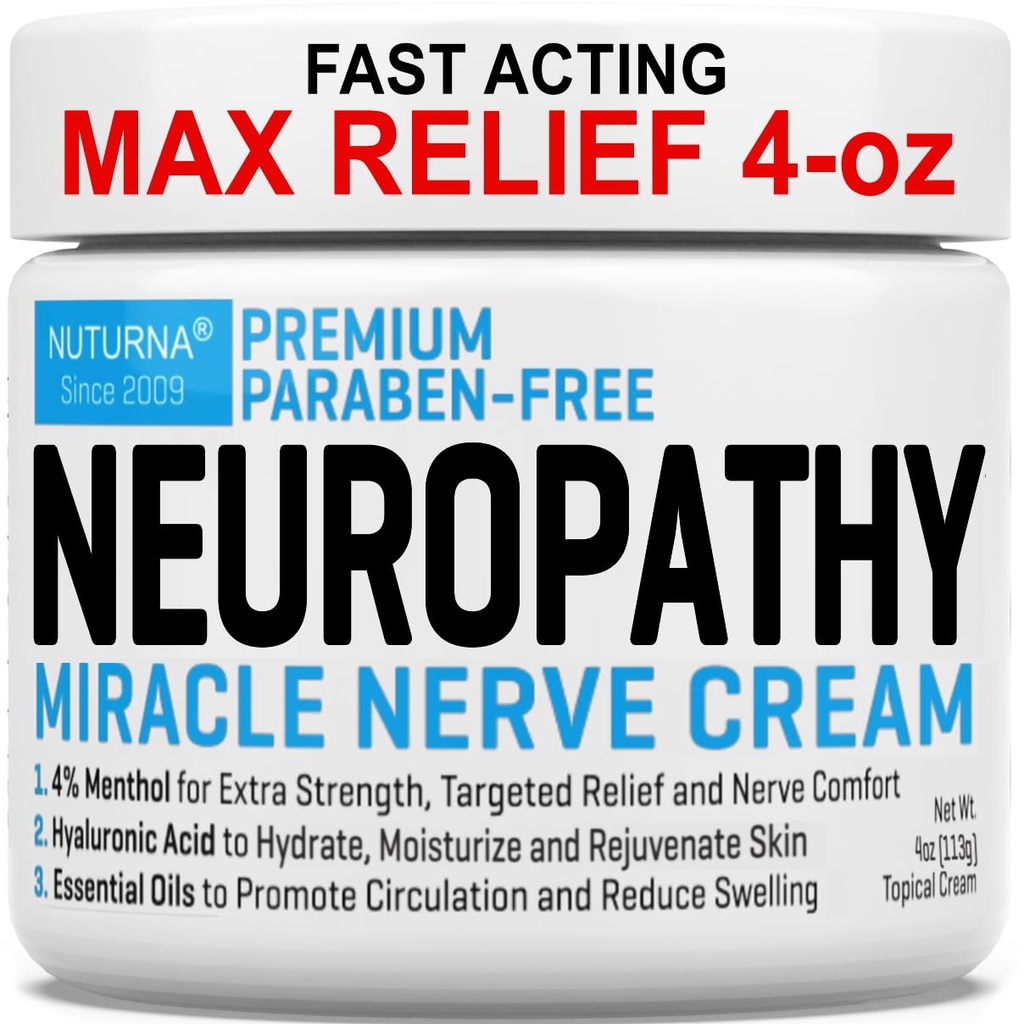 Neuropatie Nerve Relief Cream - Premium Nerve Cream 3X Akce pro cílené Relief a Soothing Nerve Comfort - Maximální síla s 4% Menthol Arnica MSM pro nohy nohy & záda - Velké 4 Oz