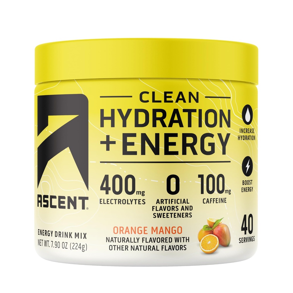 Afew Clean Hydration + Energy Electrolytes Powder - 100mg Caffeine, 400mg Electrolytes, No umělé ingredience, Orange Mango 40 Servings