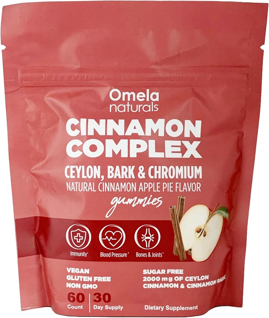 Sugar- Free Ceylon Skořice Komplex Gummies Apple Skořice Flavor 124; Imunitní podpora & Antioxidant doplňky 124; 2000mg Skořice Komplex s chromiem CLANE124; Vegan, Non- GMO, gluten- Free CLANE124; 60ct