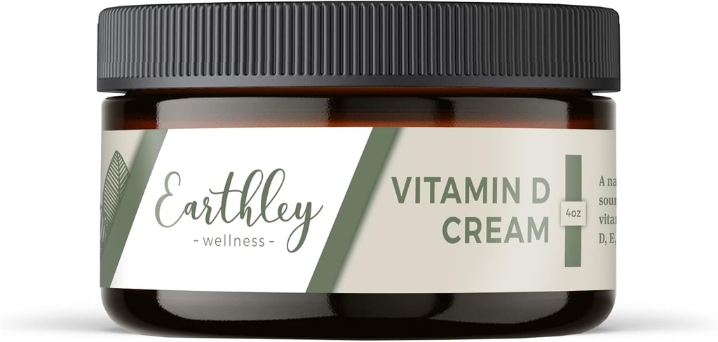 Earthley Wellness Vitamin D Cream, Natural Topical Vitamin D s vitamíny A, D, & K2, Heart Health, Skin Health, and Těhotenství, Cod Játra Oil Base (4 oz, Vitamin D Cream)