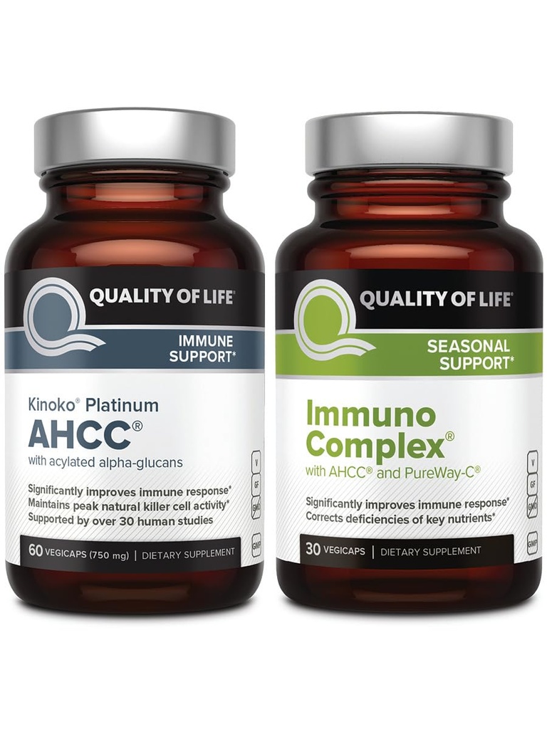 Kvalita života AHCC Kinoko Platinum Houba Extrakt a Immuno Komplex s vitaminem C - Ultimate Immune Support Bundle