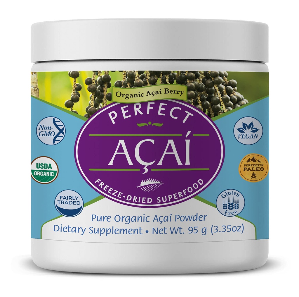 Perfektní doplňky - Perfect Acai Powder - 95 Grams - Pure Organic Freeze- Sured Acai Berry Superfood - Výkonné antioxidanty - Podporuje imunitní systém