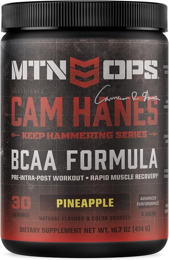 MTN OPS Cameron Hanes BCAA Powder Keep Hammering Series, 2: 1: 1 Aminokyseliny dodatek Prášek pro rychlé svalové zotavení a opravy s nulovým cukrem & gluten zdarma - 30- Serving Tub