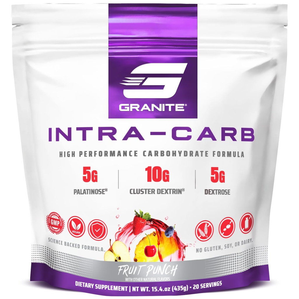 Granite Intra Carb Powder, Fruit Punch Flavor, High-Performance Carbohydrát Směs s Cluster Dextrin, Palatinose, & Dextrose, Podporuje energii a školení (20 Služeb)