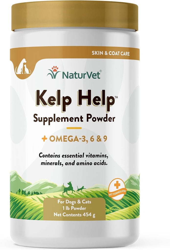 NaturVet Kelp Nápověda Plus Omegas kůže a coat dodatek pro psy a kočky, prášek, vyrobený v USA s globálně zdroje ingredience 1 libra