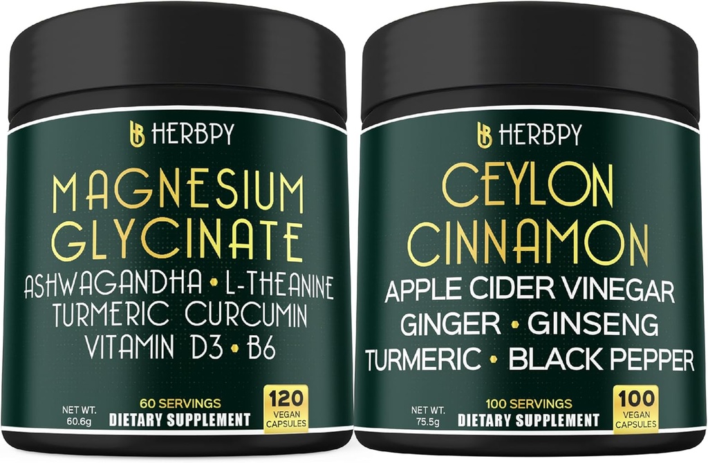 Bundle 6in1 Glycinát hořčíku doplňky & 6in1 Premium Cejlon Skořice doplňky - Relaxace, Restful den & Night, imunitní, srdce, Digestion & Body Balance Podpora