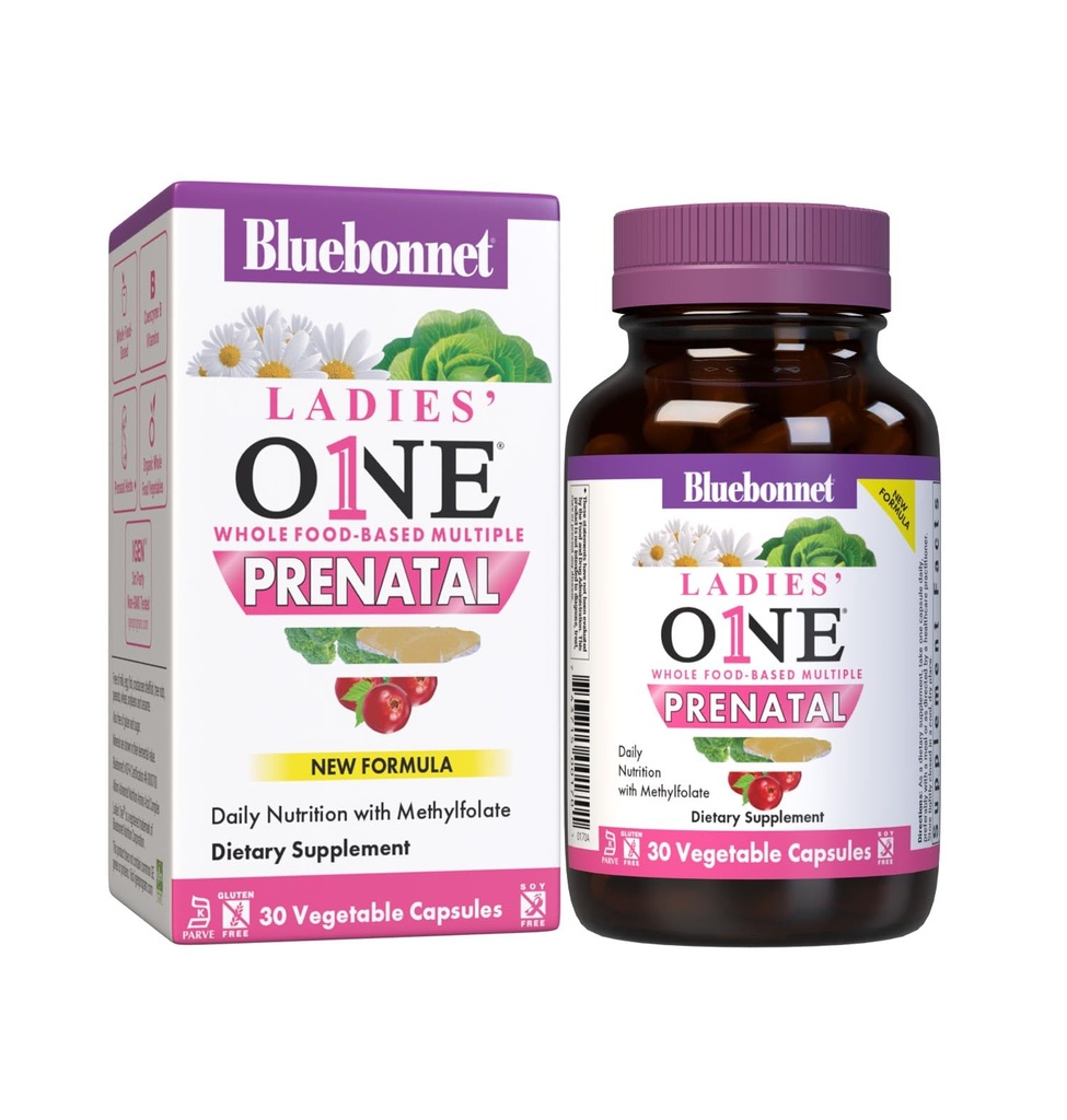 BlueBonnet Nutrition Ladies 'One Prenatal Whole Food- Based Multiple, Daily Nutrition *, Prenatal & Postnatal Health *, Non- GMO, Kosher, Gluten- Free, Soy- Free, 30 Zeleninové kapsle, 30 Služeb