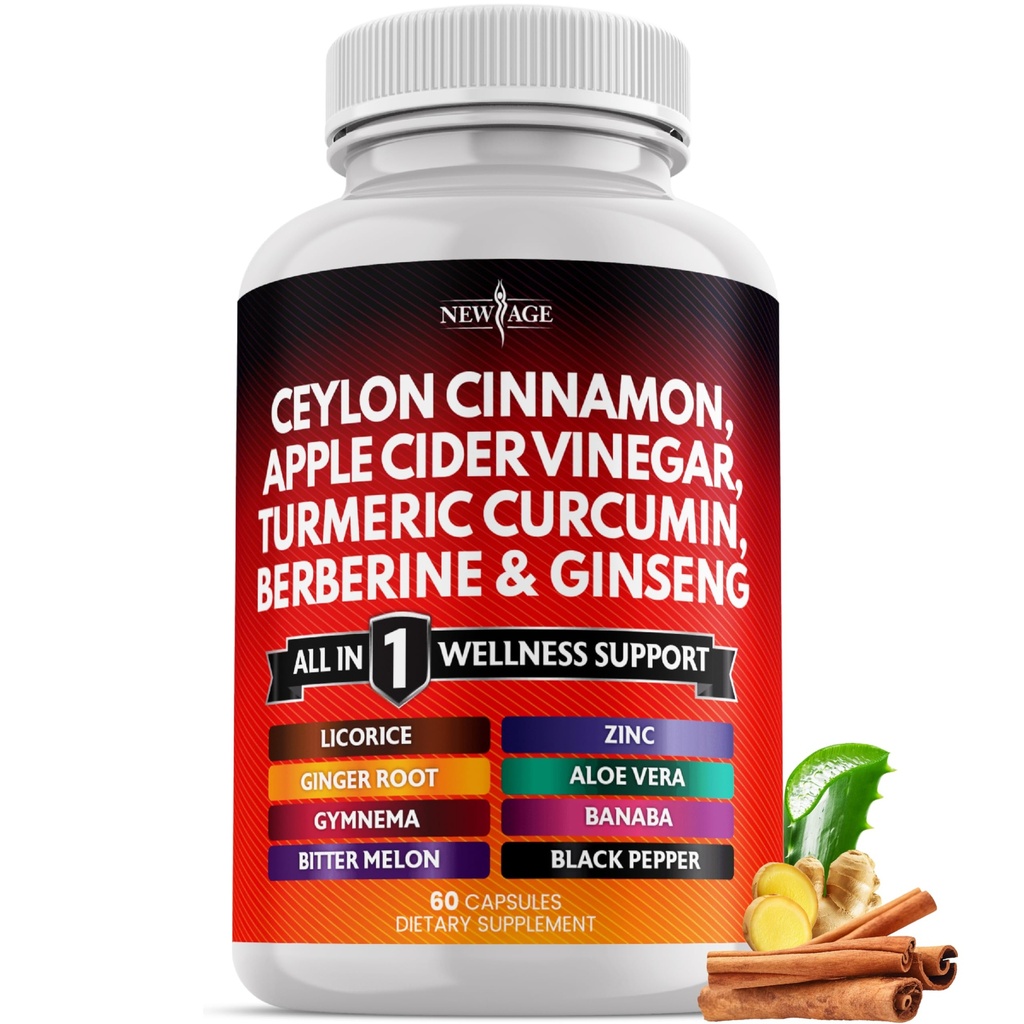 Ceylon Skořice, Kurkuma, jablečný ocet, ženšen, Aloe Vera, Berberine Plus Banaba, Ginger Root - 60 Počet