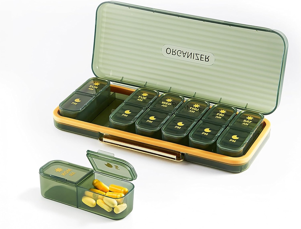 Bexeen Týdenní medicína Organizátor Pill Box Am Pm Pill Pořadatel 7 Den Pilulka Pouzdro 2 Times denně Pilulka Kontejner Vitamin Pořadatel Travel Large Pilulka Držák pro dodatek roztomilý Medikace skladování