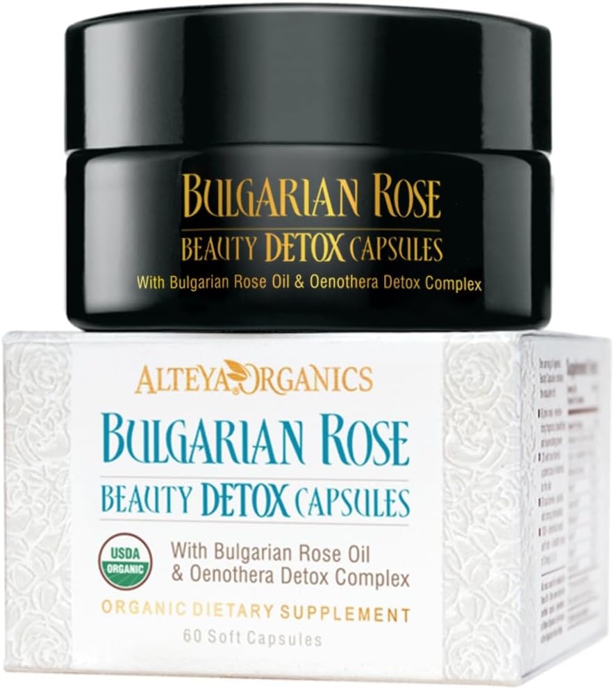Alteya Organics Rose Beauty Detox Kapsle - USDA Certified Organic with Bulgarian Rose Oil and Oenothera Detox Complex - 30 Servings