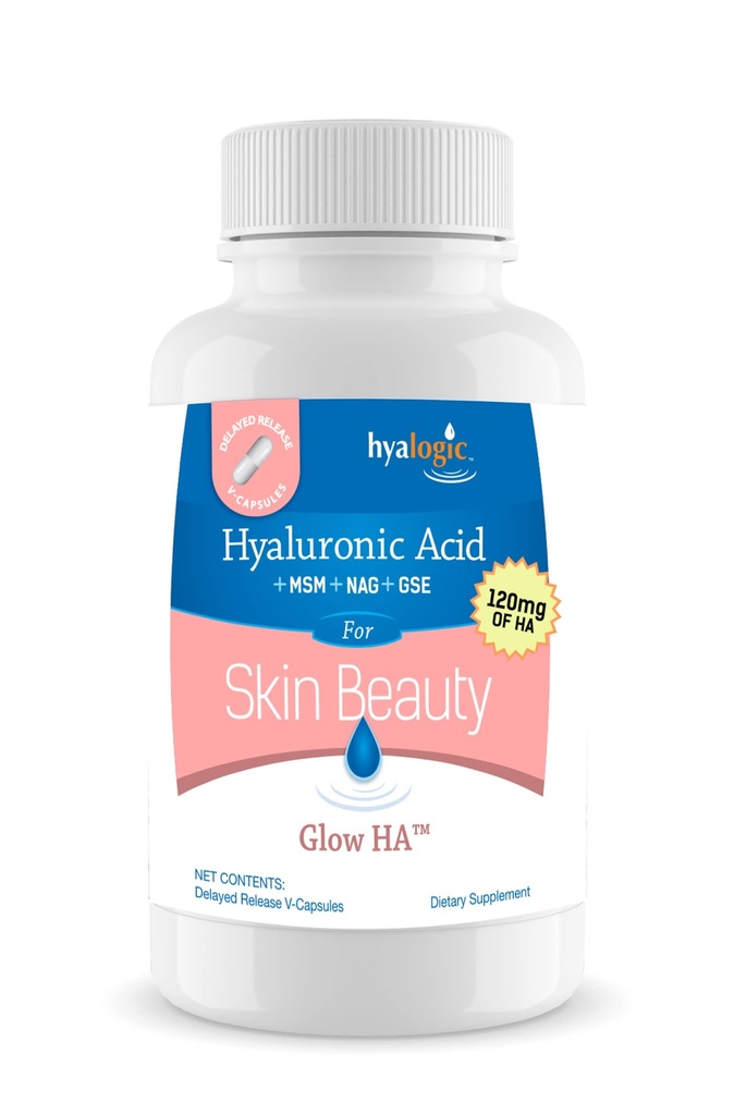 Hyalogická 120 Mg Hyaluronic Acid Delayed- Release Kapsle - Kožní dodatek w / Glucosamine MSM - Body Health Food Supplement w / Grape Seed Extract - Vegan & Non- GMO dietní doplňky (30 Počet)
