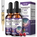 (2 Pack) Glycinát hořečnatý Kapky 500 mg, s vitaminem B6, Ashwagandha, L - Theanin, heřmánek, Glycinát hořečnatý dodatek vysoká absorpce pro spánek, stres, energetická nálada - třešňový flavor