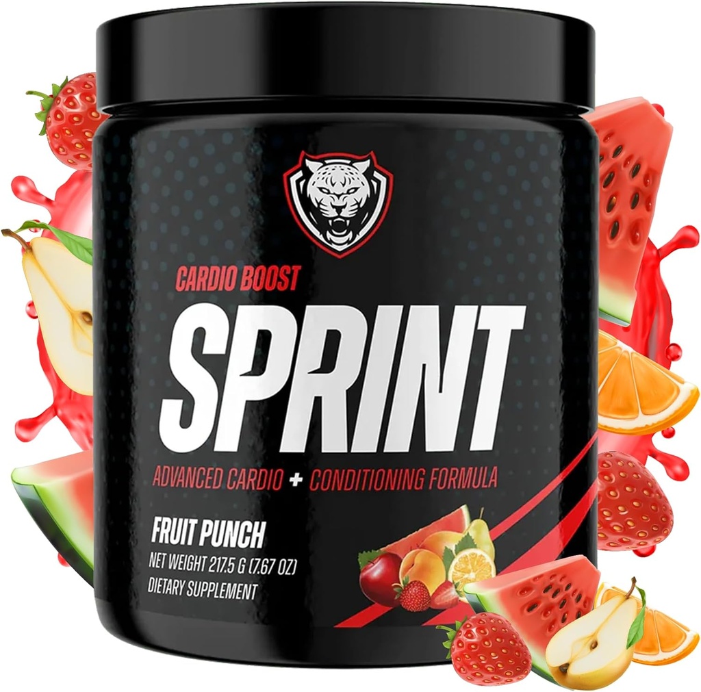 6AM Run Sprint - Pre Workout Powder for Instant Energy Boost for Cardio and Focus - No Jitters, High Energy Conditioning Formule - Všechny přírodní, Keto, Vegan (Ovocný punč, plná láhev)